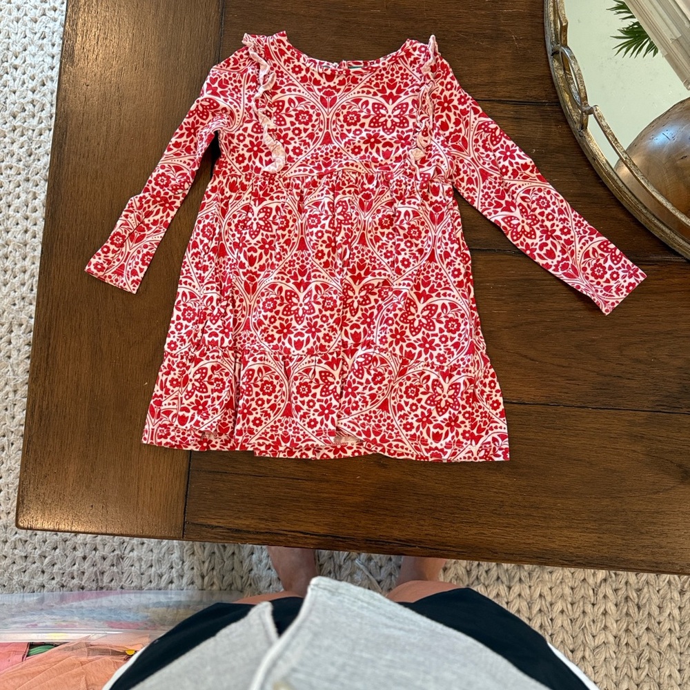 Mini Boden Red and White Patterned Kids Dress